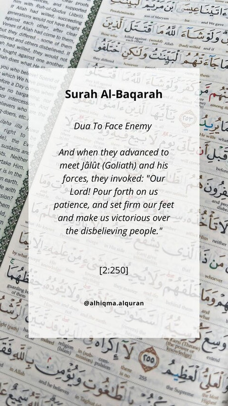 Surah Al-Baqarah's Quran 2:250 emphasizes patience, trust, and divine support in adversity. Al-Quran Tagging Kits English & Malay aids in easy referencing and deeper reflection.