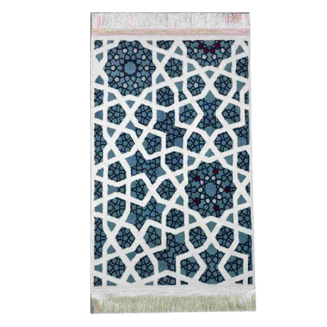 PRAYER MAT ISLAMIC PATTERN BLUE WHITE
