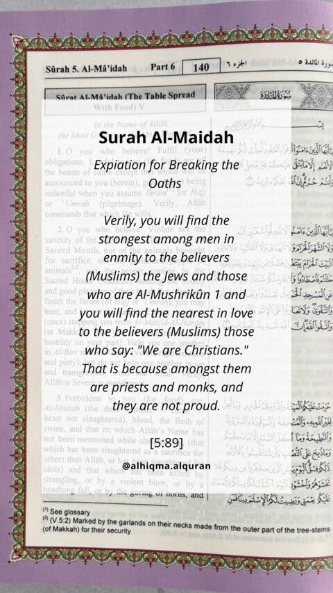 Verse 5:89 from Surah Al-Ma'idah explaining the importance and consequences of breaking oaths in Islam