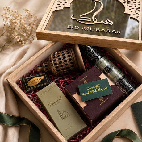 Bayt Al Barakah Eid Box luxury Eid Al Adha Islamic gift set with bukhoor holder oud fragrance and home scents by Al Hiqma
