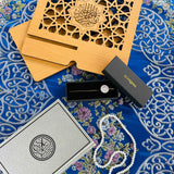 ROYAL SEJADAH BLUE WITH ARABIC SCRIPT QURAN