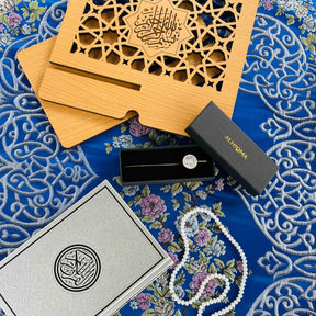 ROYAL SEJADAH BLUE WITH ARABIC SCRIPT QURAN