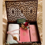 The Qalb and Rose Luxe Set Islamic wedding gift with pink Quran crystal tasbih and Medina Rose fragrance