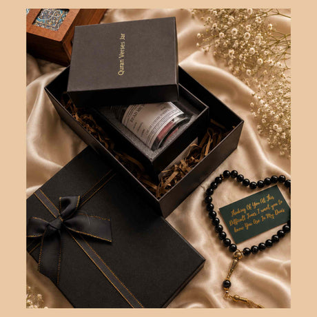 Luxury Islamic sympathy gift set with Quran jar English tasbih prayer beads and heartfelt du’a card by Al Hiqma