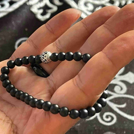 TASBIH BRACELT FOR MEN BLACK QAF SILVER