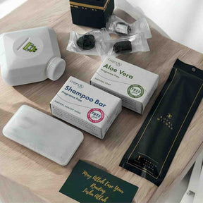 Ihram friendly travel essentials set with hygiene kit, miswak and Ajwa dates for Hajj and Umrah