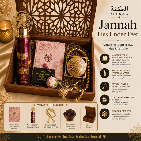 Inspired by the reminder that “Jannah lies under the feet,” this set is a tribute to love, care, and appreciation — a gift that carries both beauty and purpose.