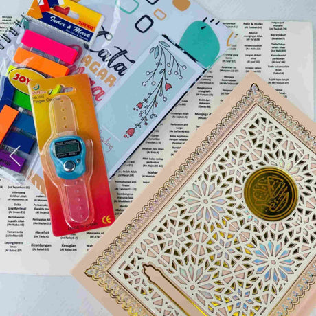 Malay and English Quran tagging set with reflection notebook and Surah stickers