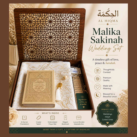 Islamic wedding gift set flat lay Quran prayer mat tasbih nikah gift idea Singapore
