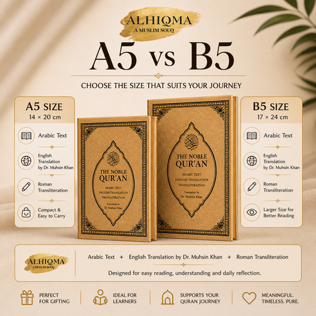 Difference between A5 and B5 Quran transliteration and translation edition