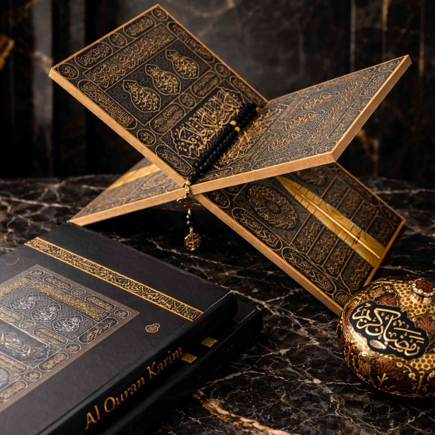 Elegant Quran gift set with tasbih prayer mat and Ajwa dates