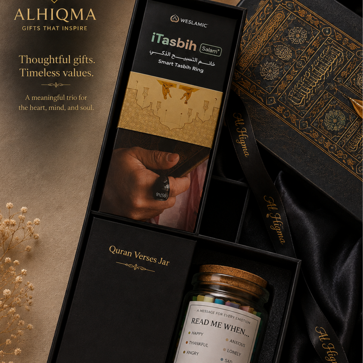 Alhiqma premium Muslim gift set with Quran Verses Jar and digital Tasbih