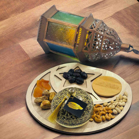 BROWN WHITE STAR AND MOON PLATTER