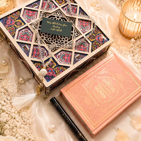 Luxury Nikah Quran gift set with crystal tasbih and royal miswak by Al Hiqma