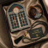 Elegant Muslim gift set with handcrafted Iranian treasure box, crystal tasbih, and decorative keepsake for Eid, Hajj, Umrah, weddings and special occasions.