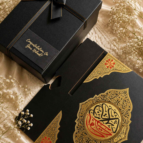 Luxury Islamic gift set for men with black Tajweed Quran digital zikr ring royal siwak and rehal stand
