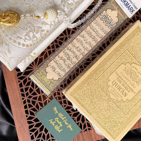 Islamic wedding gift set flat lay Quran prayer mat tasbih nikah gift idea Singapore