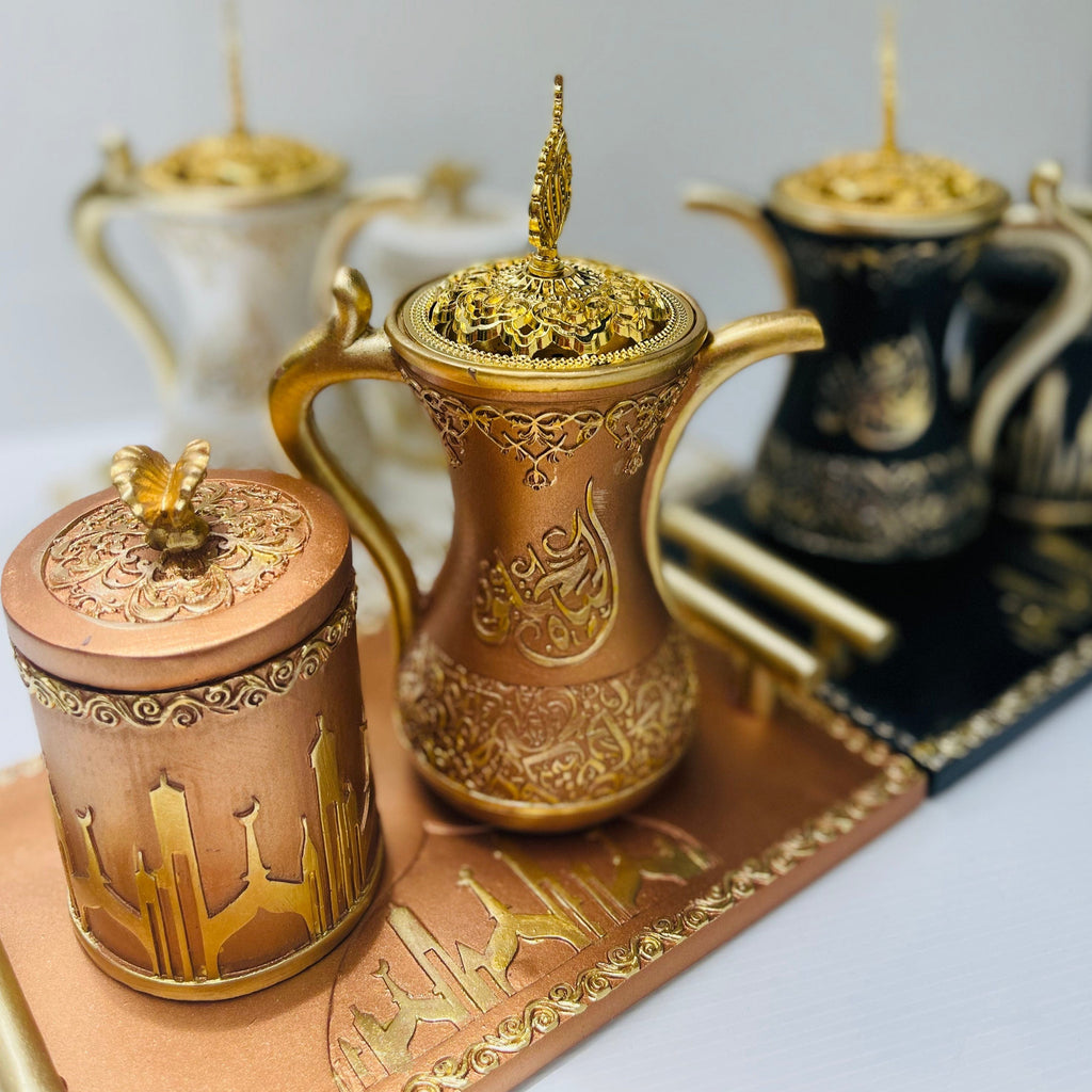 ALHIQMA BAKHOOR Ceramic 3in1 Arabic Incense Burner Bronze Gold